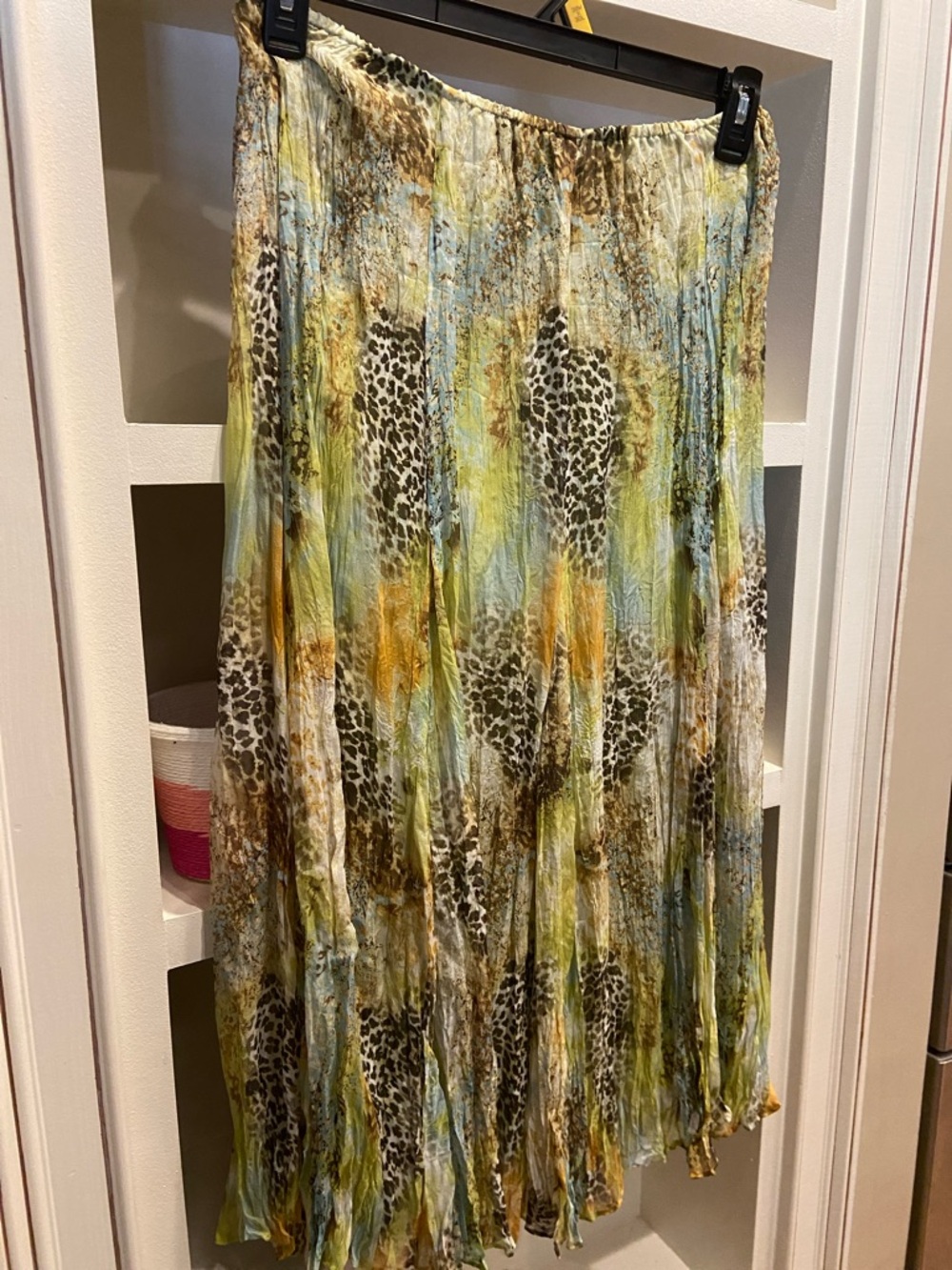 Lightweight Mixed-Print Pleated Maxi Skirt - Green Multi Boho style